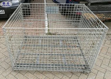 Industrail Wire Mesh Pallet Cages , Warehouse Folding Wire Mesh Storage Boxes