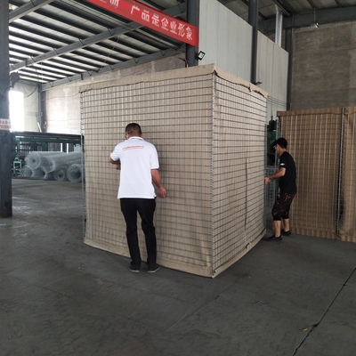 Stackable Geotextile Cloth Lined Olive Green Or Sand Color Welded Gabion Wire Mesh Basket Defensive Military Barrier