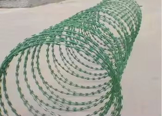 Single Coil Concertina Razor Barbed Wire Barbed Dark Green Wire Of Painted Iron