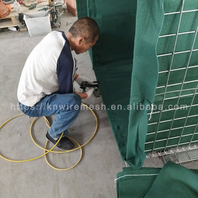 350g Of Zinc Aluminum Material Defensive Barriers Weld Gabion Wall With Sand / Green Geotextile