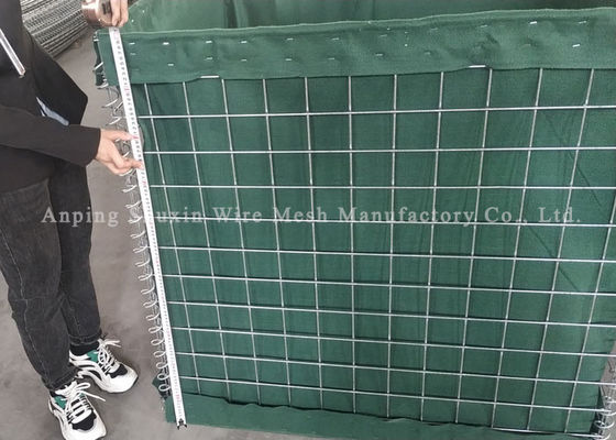 Anti Rust Wire Mesh Galvanized Military Barrier With Sand / Green Geotextile