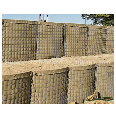 350g Of Zinc Aluminum Material Defensive Barriers Weld Gabion Wall With Sand / Green Geotextile